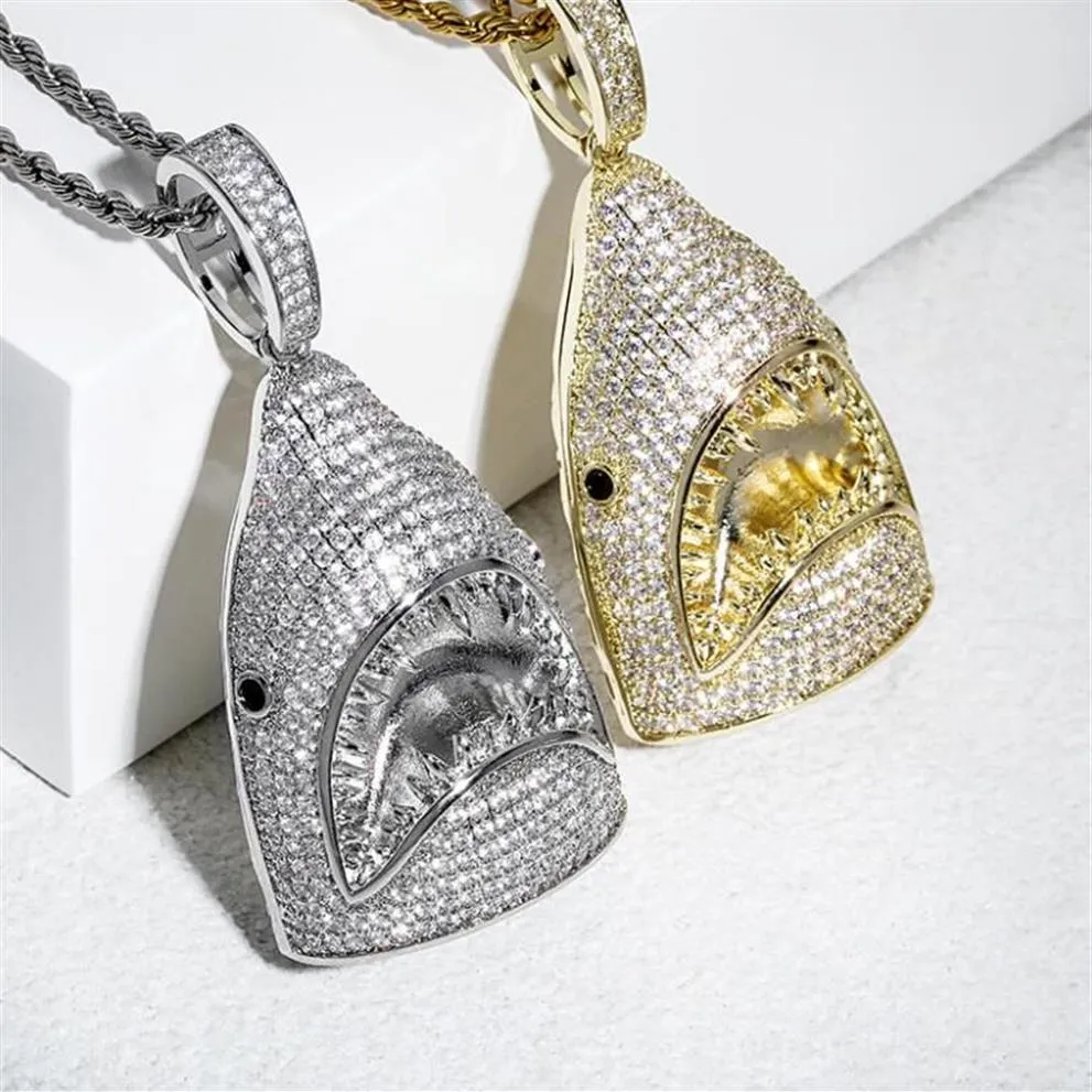 Hip hop shark pendant necklaces for men women luxury designer mens bling diamond gold chain necklace jewelry love gift2509