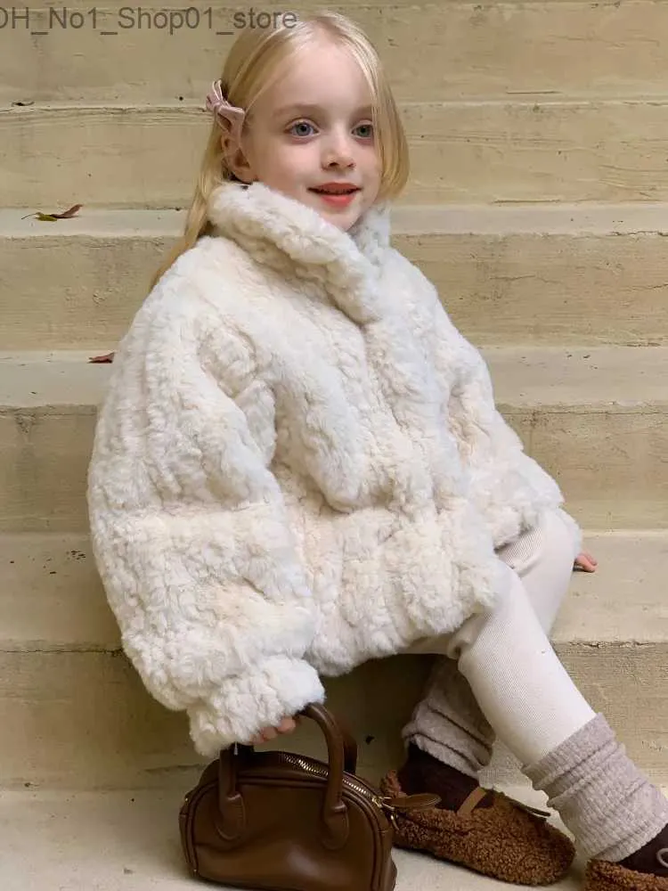 Down Coat Korean Winter Toddler Girl Coat Faux Fur Padded Thicken Warm Baby Girl Outwear Coat Solid Turn Down Collar Kids Girl Fluffy Coat Q231205