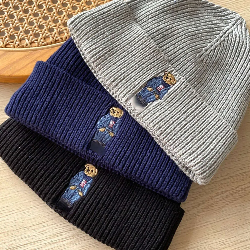 2023Polo Bear Stickerei Strickmütze mit Bündchen Wintermütze