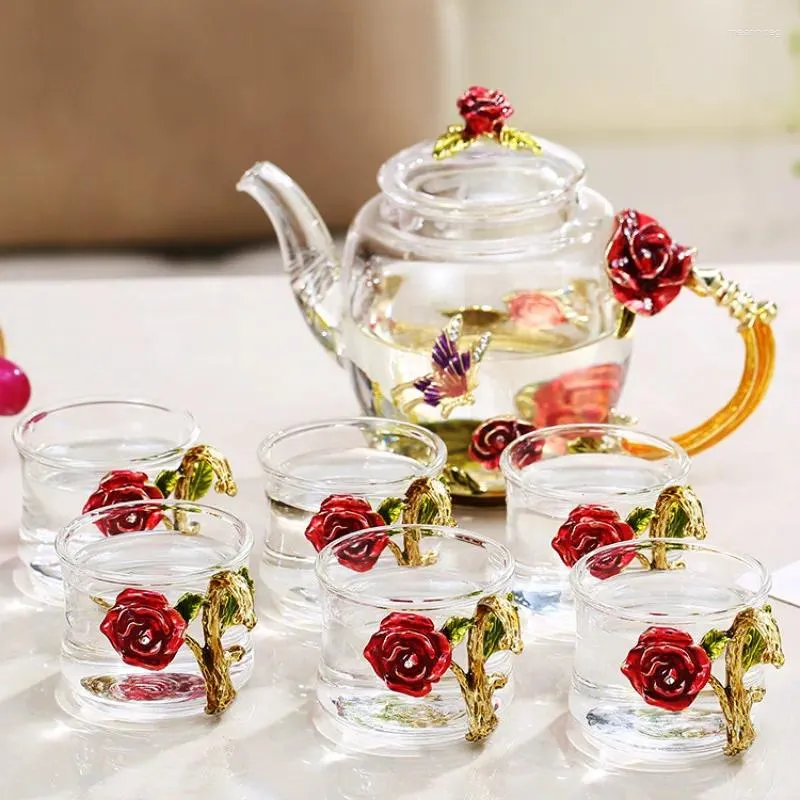 Conjuntos de chá de vidro conjunto de chá bule de sete peças terno estilo europeu presente doméstico