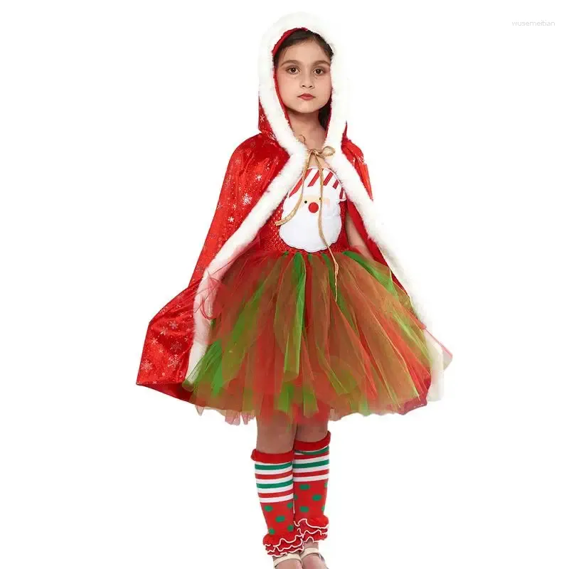 Girl Dresses Little Girls Christmas Santa Dress With Cape Tutu Skirt Sleeveless Fluffy Cosplay Red Stage