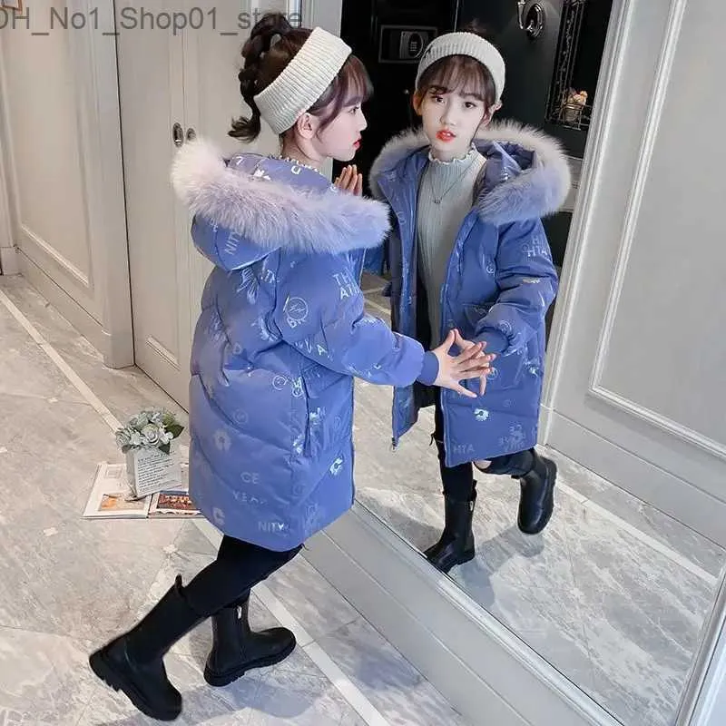 Piumino per bambina Giacca in cotone Parka invernale Cappotti moda stampati Adolescenti Addensare Piumini caldi Abbigliamento per bambini per 7 8 9 10 11 anni Parka Q231205