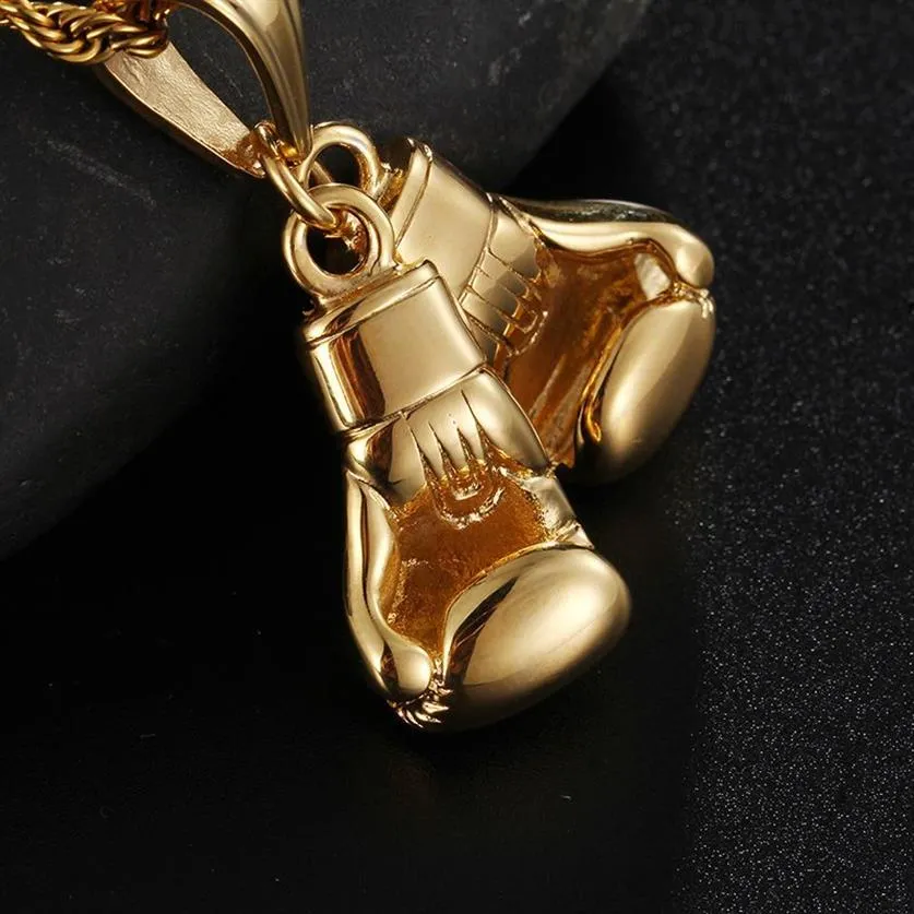 Очаровательные подарки, золотые байкерские двойные боксерские перчатки из нержавеющей стали, кулон, мужское ожерелье для фитнеса, 4 мм, 22 веревки, Chain216K