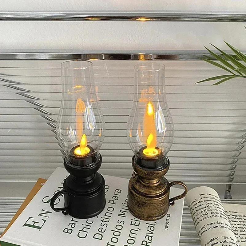 Castiçais retro flameless castiçais castiçal lâmpada de querosene com botão bateria mesa luz decoração de natal luzes da noite 231205