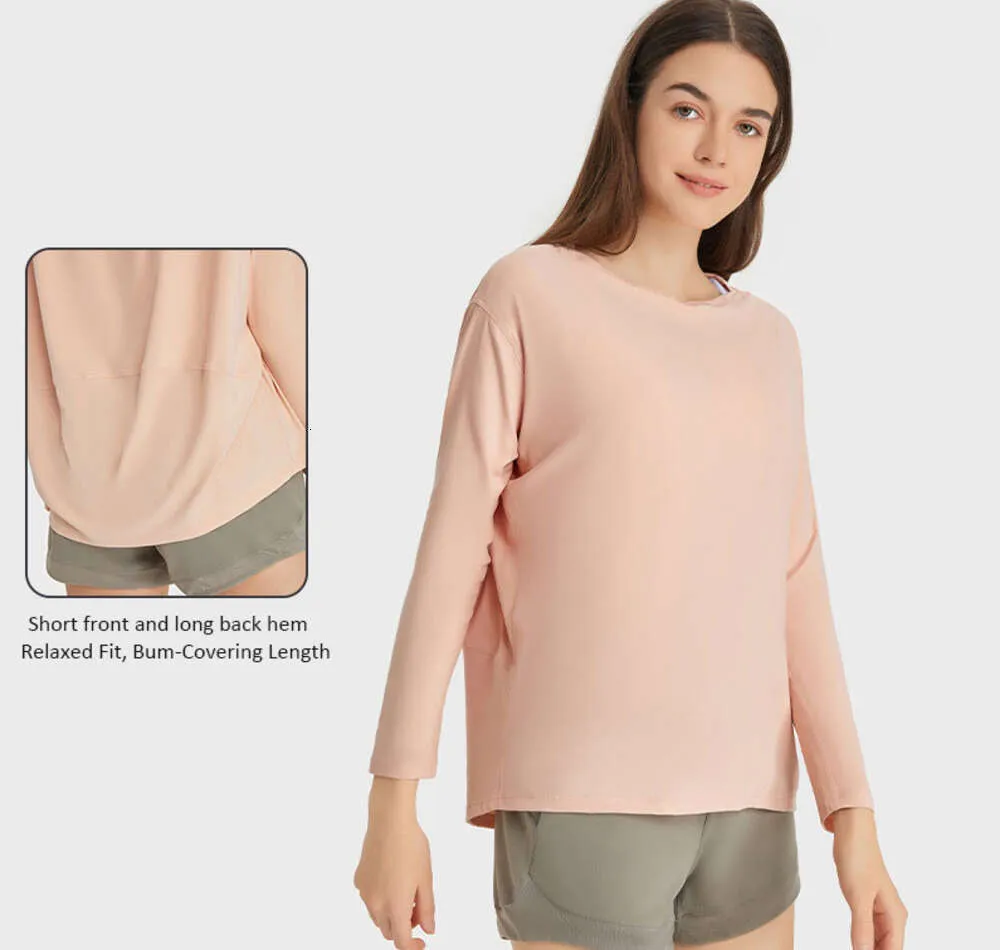 L-88 Camisa de manga larga para mujer, camisetas deportivas de yoga, camisas de fitness, sudaderas largas que cubren el trasero, ajuste relajado súper suave, camiseta superior de otoño e invierno para llevar555