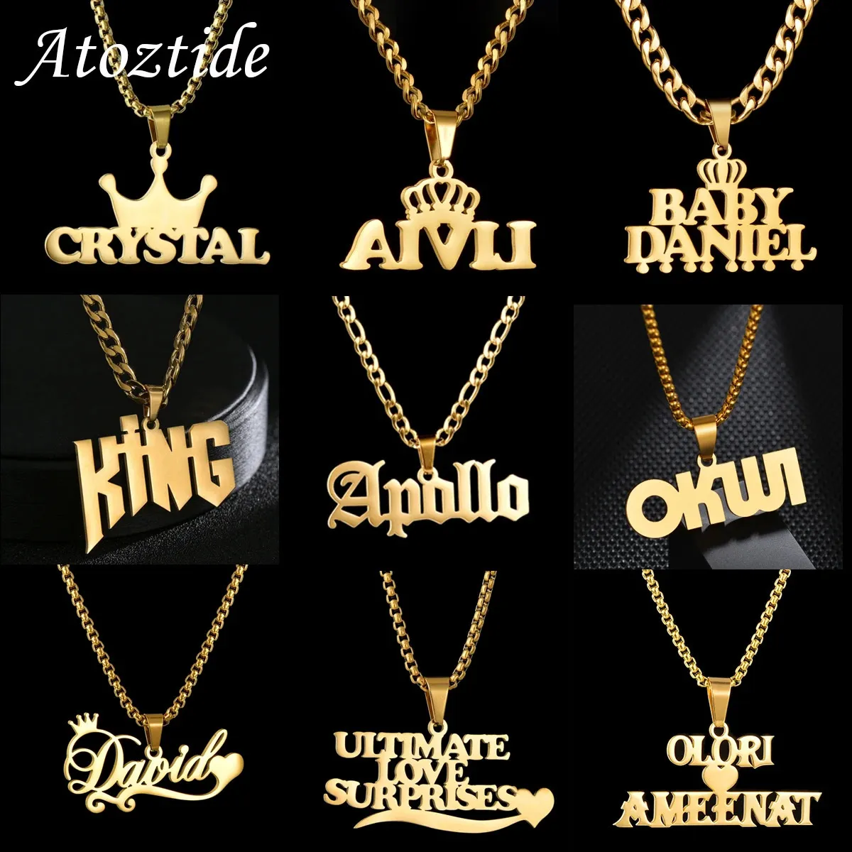 Chokers Atoztide LC Personalized Customized Name Pendant Necklace Stainless Steel Cuban Thick Chain Men's Birthday Jewelry Gift 231205