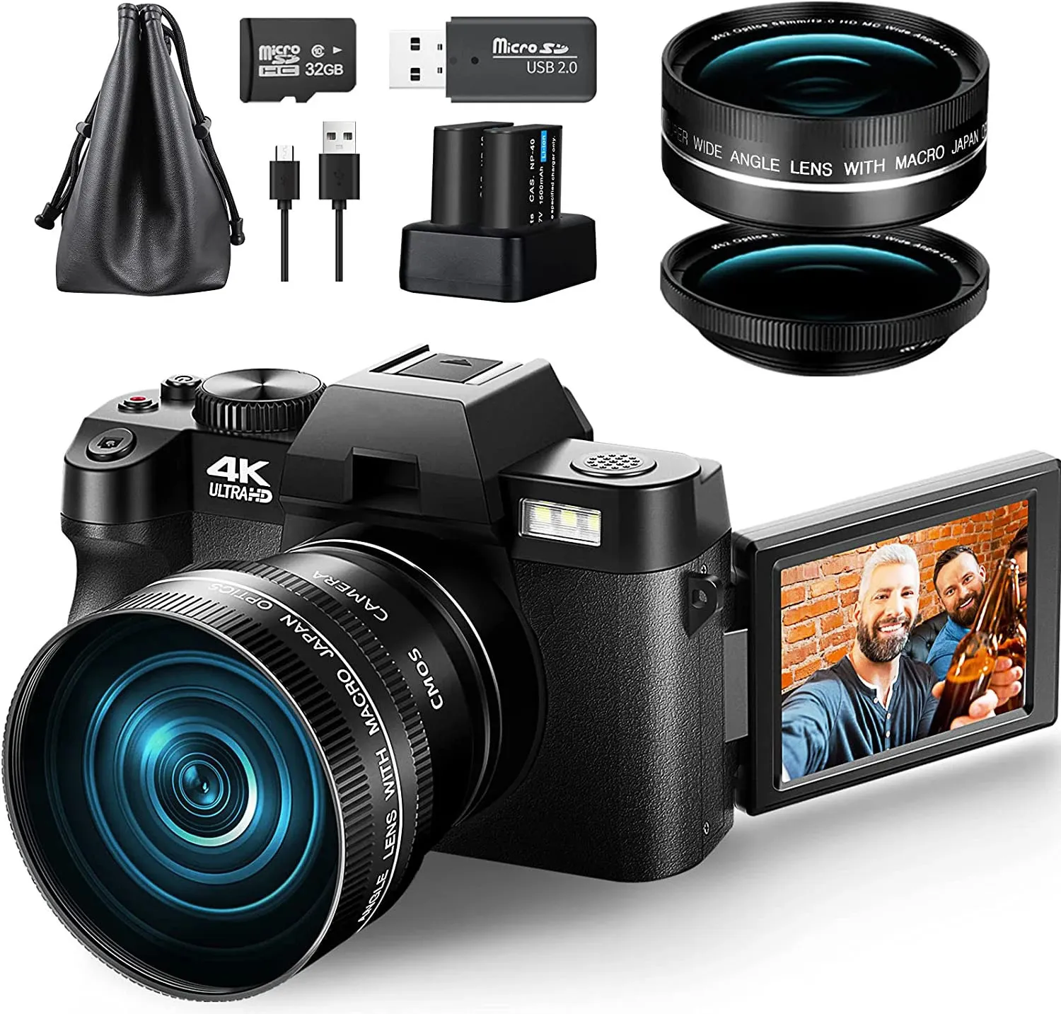 디지털 카메라 G- 아니카 매크로 렌즈 4K 디지털 카메라 플립 화면 셀카 캠코더 48MP VLOG WIFI 웹캠 비디오 레코더 16X 디지털 줌 231204