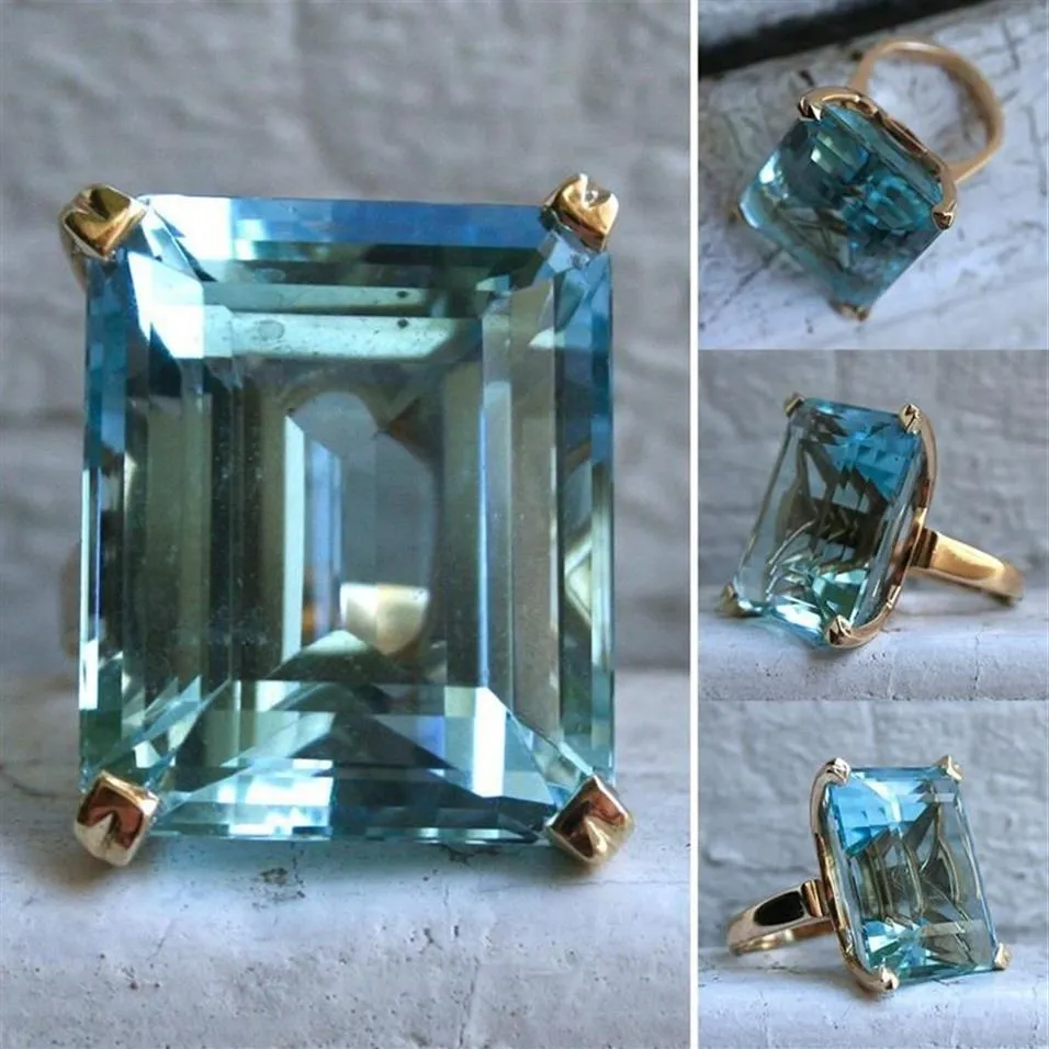 Anelli a grappolo grande forma a forma quadrata per donne blu marino principessa cristallo anello matrimoni feste gioielli alla moda207q
