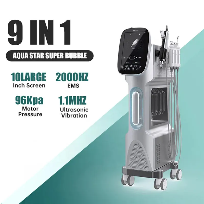 9 I 1 H2O2 Syregenering Glödande hudvård Aqua Oxygen Jet Peel Skin Scrubber Face Lift Fiturizing Microdermabrasion Machine