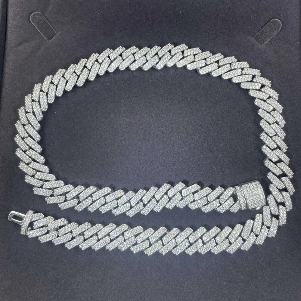 Prêt à expédier le collier de chaîne cubaine Hip Hop S925 Collier en argent 13 mm 2 rangées Collier de diamant Moisanite Collier Cuban Link