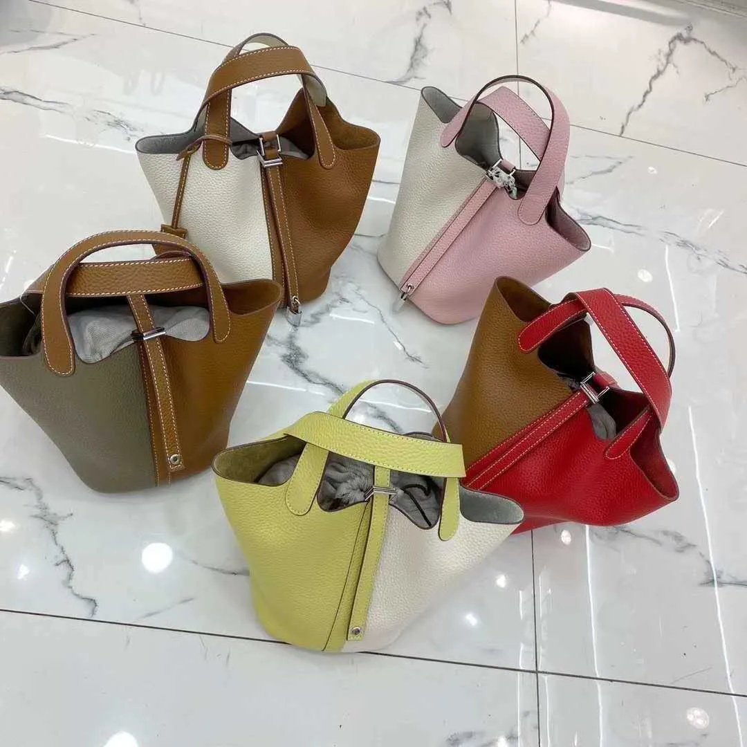 Designer Picotin Lock Bag New 2023 Top Layer Cowhide Colored Vegetable Basket Lychee Pattern Genuine Leather Women's Handbag Fashion NEC9 HGD0 HGD0