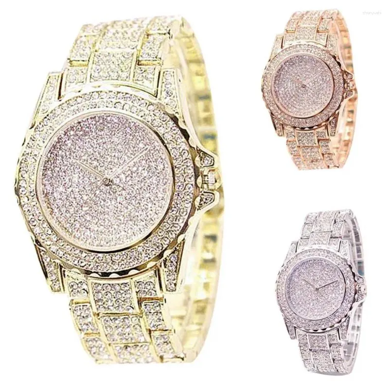 腕時計女性の時計贅沢な完全な光沢のあるラインストーンラウンドクォーツムーブメントリストウォッチブレスレットレディース時計