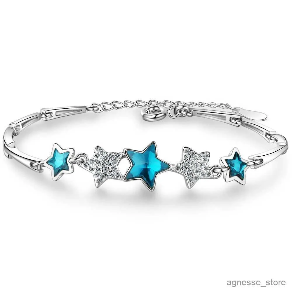 Цепочка из стерлингового серебра 925 пробы, синяя пятиугольная звезда, вечный браслет для женщин, женский браслет ручной работы, штабелируемые ювелирные изделия из кристаллов циркона, Bijoux R231205