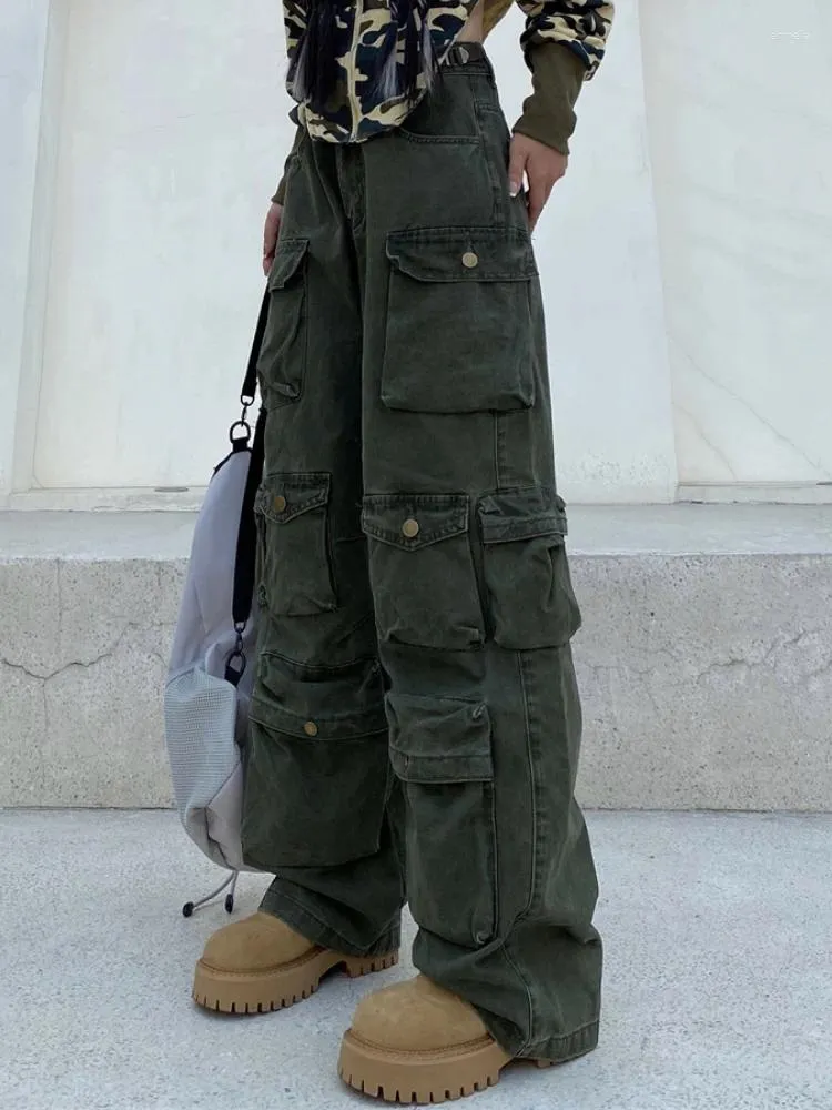 Damen-Jeans, Retro-funktionale Cargo-Hose mit mehreren Taschen, hohe Taille, lockere Jogginghose, Hiphop, einfarbig, Straße, lässig, Baggy, Harajuku