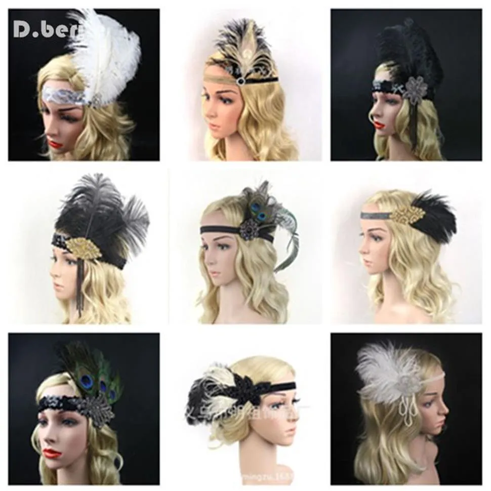 4 STUKS VEEL Vrouwen Veren Hoofdband Haaraccessoires Strass Kralen Pailletten Haarband Jaren 1920 Vintage Gatsby Party Headpiece284H