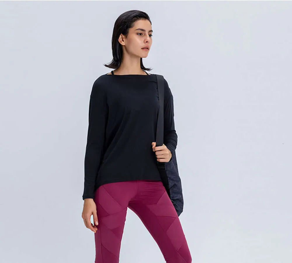 L-88 Chemise à manches longues pour femmes, hauts de sport de yoga, chemises de fitness, longueur couvrant les fesses, super doux, coupe décontractée, haut d'automne et d'hiver pour en déplacement2260