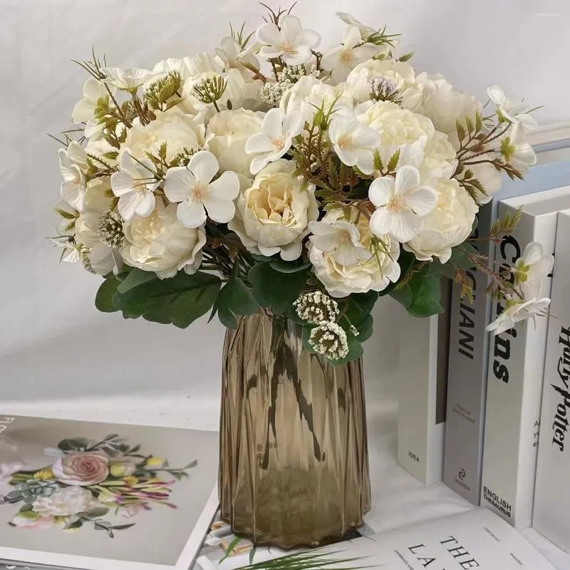 Fiori decorativi Rose di peonia di seta artificiale Bouquet di fiori di matrimonio finti Regalo di San Valentino Decorazione per la casa Soggiorno Giardino Piante