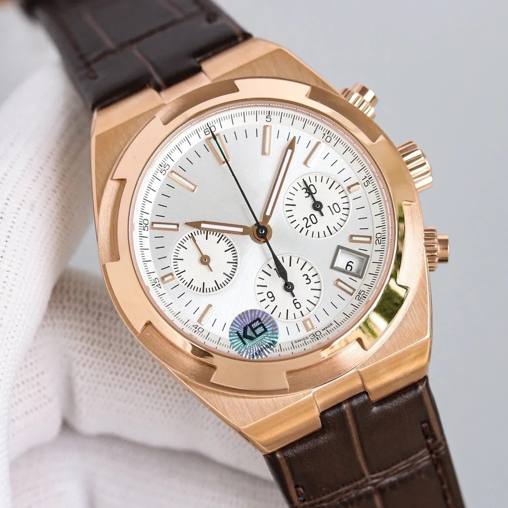 VC Overseas AAAAA 5A Kwaliteit 1:1 Superclone Horloges 42,5 mm 5500V/000R-B074 Automatisch mechanisch chronograaf 7750 uurwerk Heren met geschenkdoos Lederen band A01