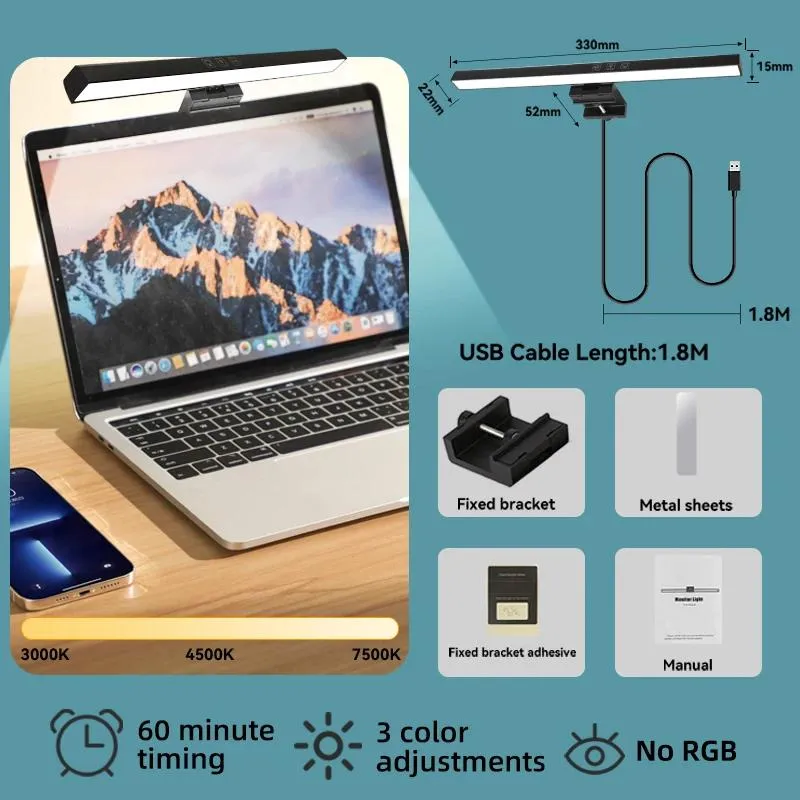 Table Lamps LED Computer Light Desk Lamp Stepless Dimming Screen Hanging Bar Office Study Read RGB Monitor