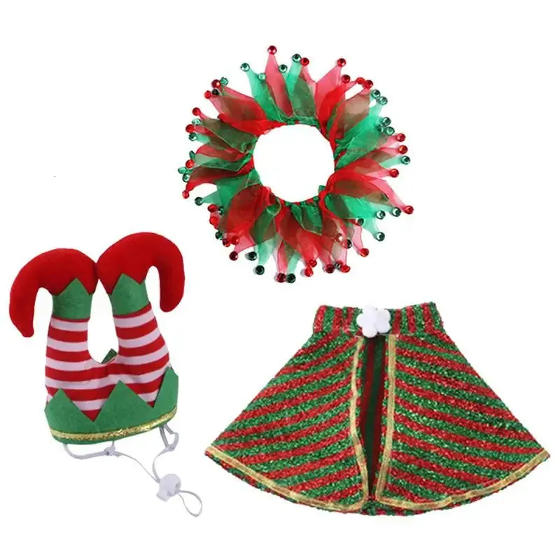 Hondenkleding Katten Kerstoutfit 3 stuks Kattenkostuum Huisdierenkleding Hondenoutfits Verstelbare clownhoed Mantel en kraag Comfortabele hondenoutfits 231205