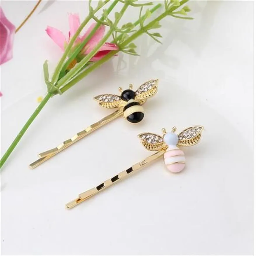 Nieuwe Kleurrijke Meisjes Haarspeldjes Flying Bee Haar Clip Pins Leuke Roze Zwart Haar Sieraden Strass Haaraccessoires Haarspelden GB3014