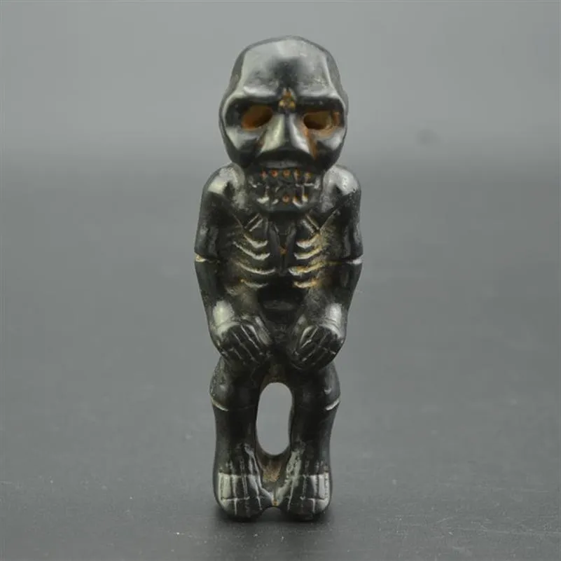 Oude Jade en Oude Jade Cultuur Meteoriet Sculptuur Skelet en Man Standbeeld Hanger279p