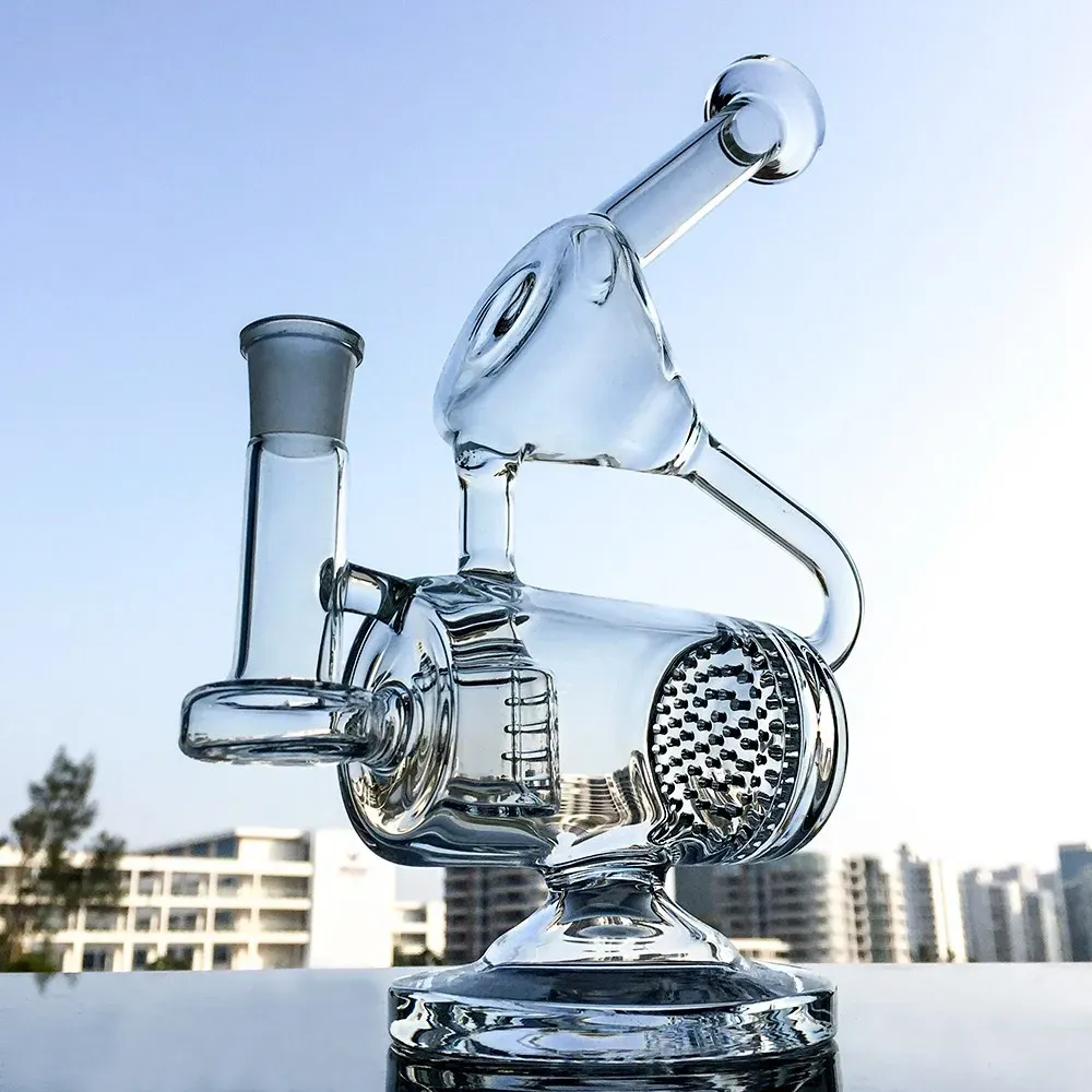 Clear Unique Glass Bong Hookahs Inline Percolator Oil Dab Rigs Recycler Bongs With Double Recyclers Chamber 14mm Joint Water Pipes