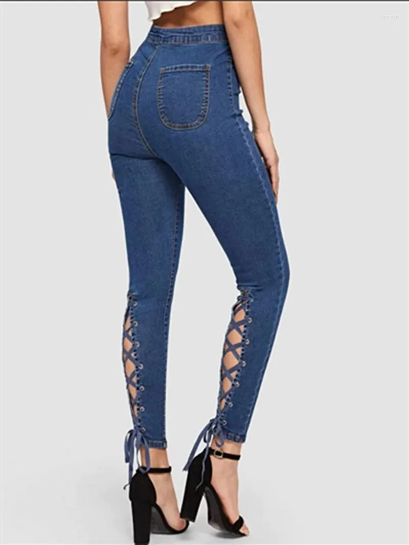 Damesjeans Europees Station Lente Hoge taille Persoonlijkheid Bandage Likdoorns Stretch Denim Skinny broek Broeken voor dames