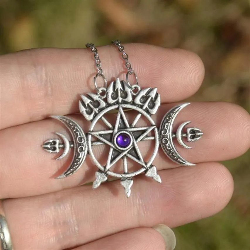 Pendanthalsband Sigil från Hecate Triple Moon Pentagram halsband gotiska wicca juvelrypendant halsbindare