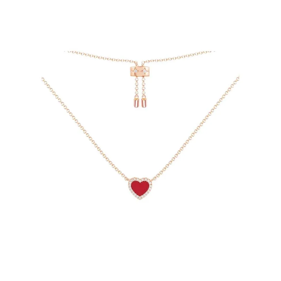 Collar de amor con forma de corazón de diseñador para mujer, accesorios de acero inoxidable, cadena de corazones rosa y verde de circón, joyería para mujer, regalo 220k