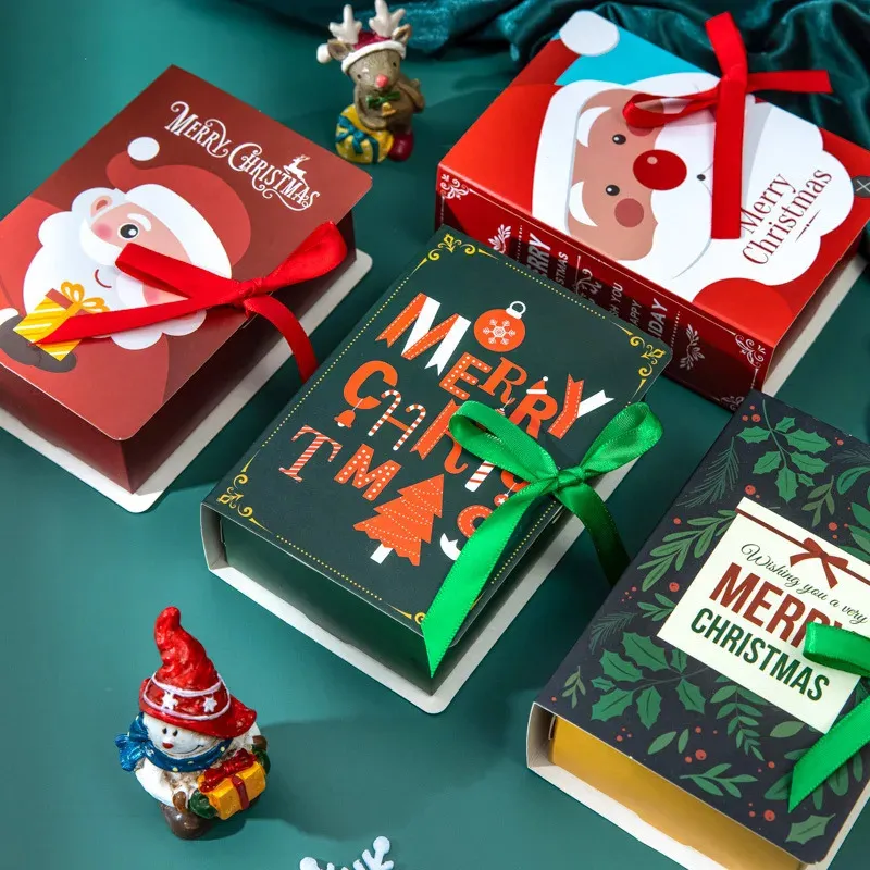 Gift Wrap 4st Book Shape Merry Christmas Candy Boxes Bags Christmas Santa Claus Gift Box Navidad Natal Noel Party Decoration 231205