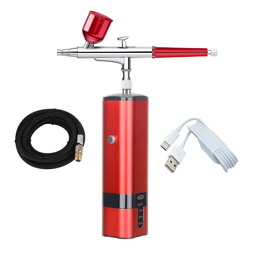 Kwaliteitscollectie TM80S Airbrush-compressorset Auto Start Stop Mini draagbare draadloze persoonlijke pomp 210719