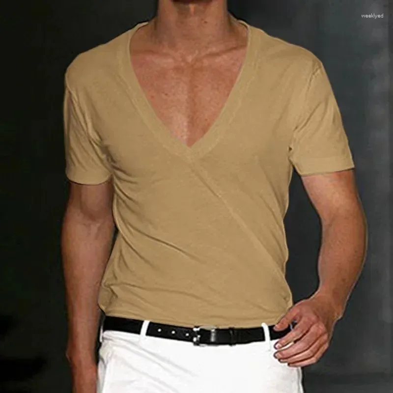 Herrenanzüge A2582 Männer T-Shirt Shorts Ärmel Tiefer V-Ausschnitt Tops Einfarbig Übergroße T-Shirts Streetwear Lose Pullover T-Shirts Frühling