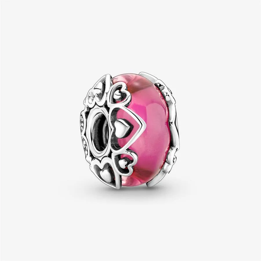 100% Argent Sterling 925 Révélez votre amour Rose Charmes en verre de Murano Fit Original Bracelet à breloques européen Mode Femmes Mariage Enga273P