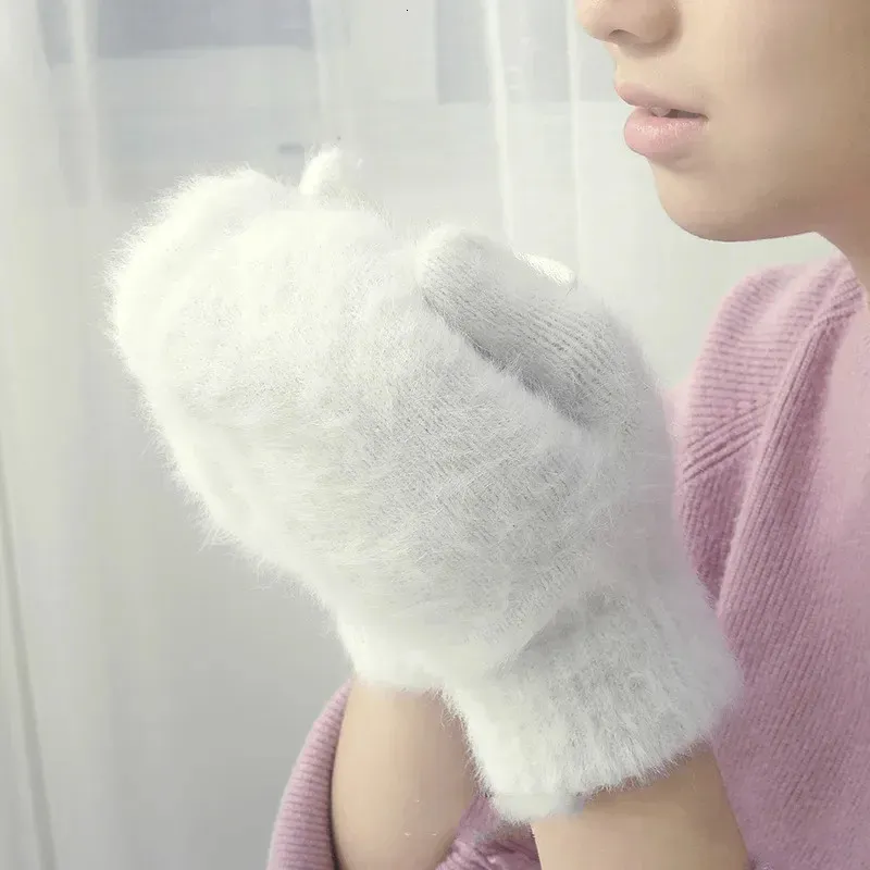 Cinq doigts gants gants de laine de lapin mignon femme mitaines d'hiver usine sortie gants de fourrure gants d'hiver sans doigts femmes filles mitaines 231205