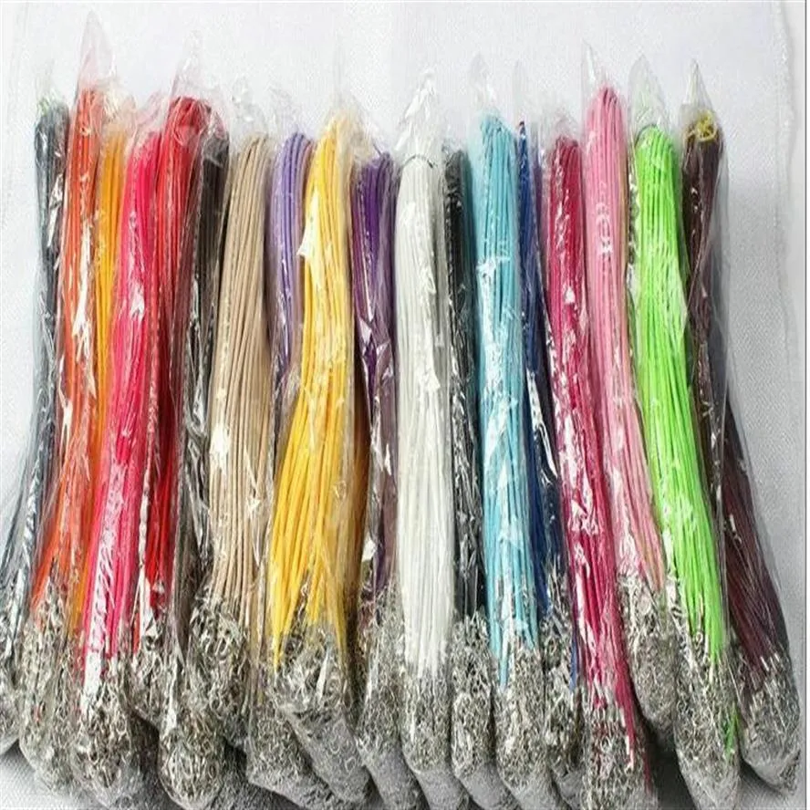 100pcs lot 2 0mm Colorful Wax Leather Necklace strap buckle shrimp Pendant Jewelry Components Leather cord lanyard with Chain DIY 199Q