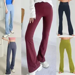 Lu Align Lu Yoga Exercise Flared Pants Girl Soft Sanding Training Yogas Pants High Waist Sport Bell Bottoms Upturned buttocks Naked Fitness Full Length Gym11545