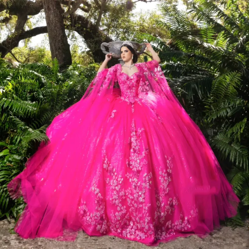 Rose Red Shiny Sweetheart Ball Gown Quinceanera Dresses Party Applique Lace Beads With Cape Cinderella 16 Princess Gowns vestidos de 15