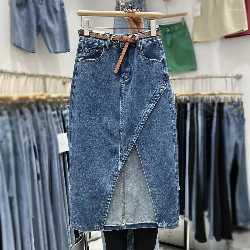 Mid length top denim skirts sale
