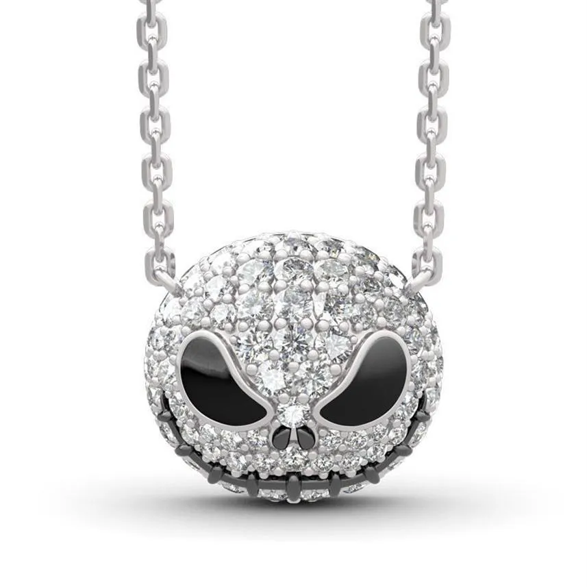 Nightmare before Christmas Skeleton Necklace Jack Skull Crystals Pendant Women Witch Necklace Goth Gothic Jewelry Whole J1218275U