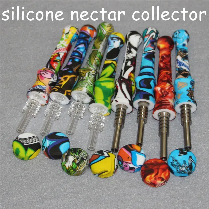 20pcs Silicone Nectar Hookahs with 14mm Titanium Tip Portable Mini Nectar Glass Dab Straw Pipes Smoking Silicon Pipe ZZ