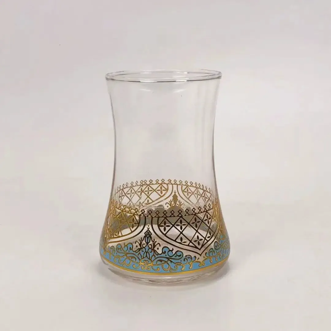 Set di 6 Bicchieri da Tè Turco + 6 Piattini - Vetro Temperato - Decorazione Ottomana Turca - Modello Zujaj