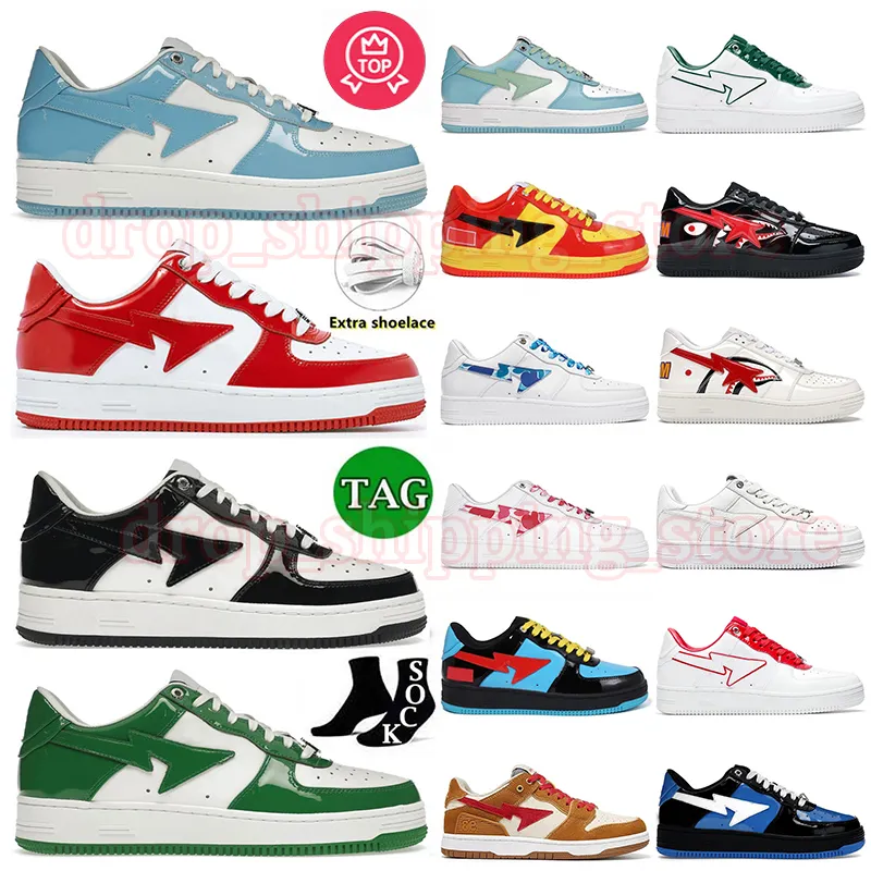 Bapestar Designer Star Shoes Runner A Bathing Ape SK8 Pelle verniciata Bianco Blu Bianco Rosso Shark Bianco Camo Rosa Donna uomo Skateboarding Platform scarpe da ginnastica Taglia 36-47