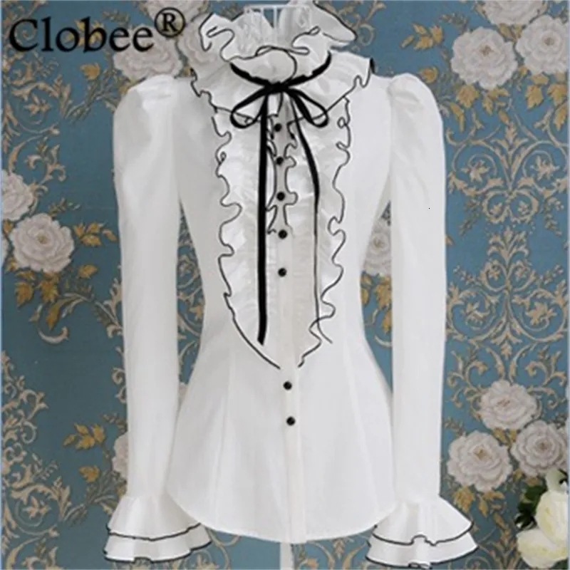 Blouses pour femmes Chemises Batas e Blusas printemps et automne blanc à volants ruban noir noeud bulle chemise à manches longues haut élégant chemisiers CD71 231204