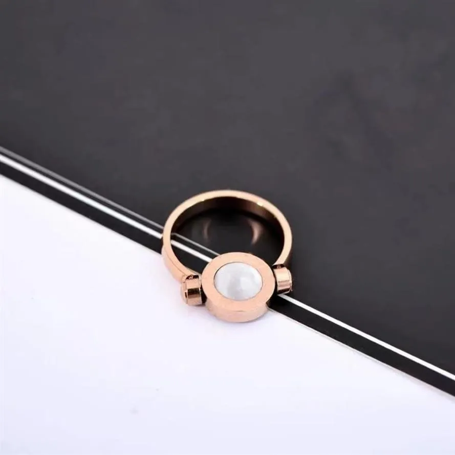 Alta qualidade ouro rosa rotação dupla face com pedras laterais anéis moda senhora criativo flip anel enviar presente original box204v