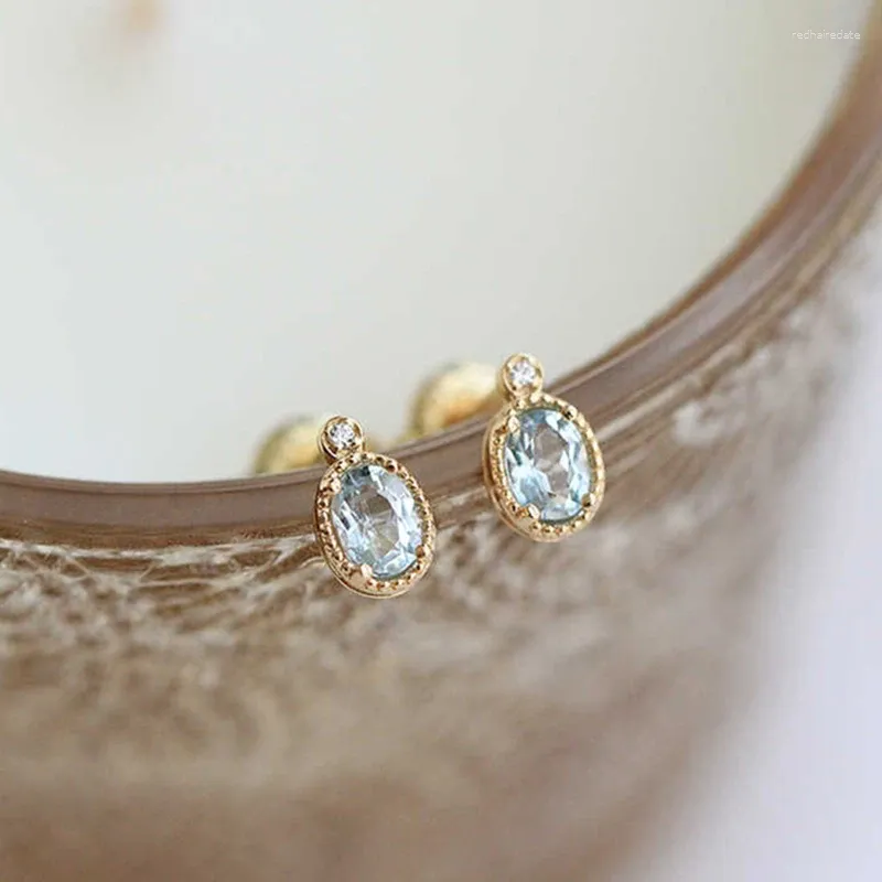 Stud Earrings Designer Original Silver Diamond Delicate Oval Sky Blue Gemstone Luxury Charm Simple Ladies Jewelry