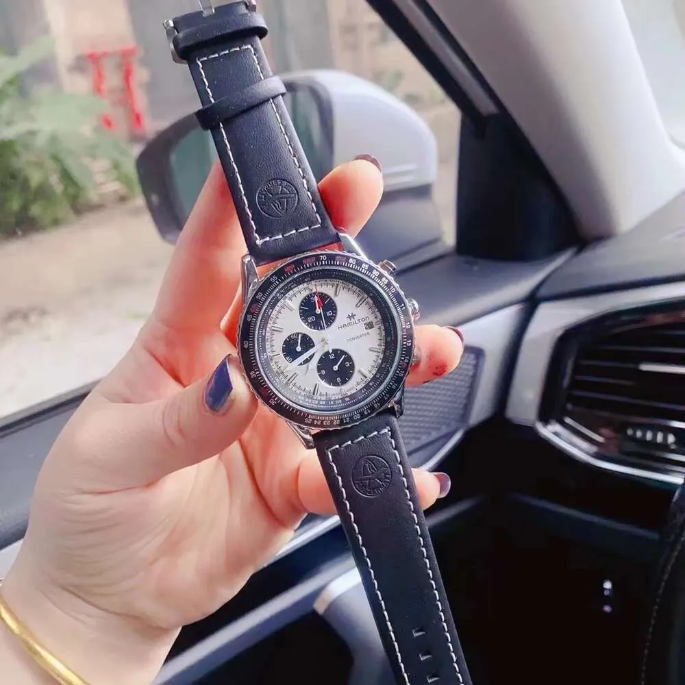 dyra Hamilton Watch Men Chronograph Watches All Dial Work Reloj Menwatch High Quality Quartz Uhren Rostfritt stål Strap Date Montre Hamilton Luxe GPSV