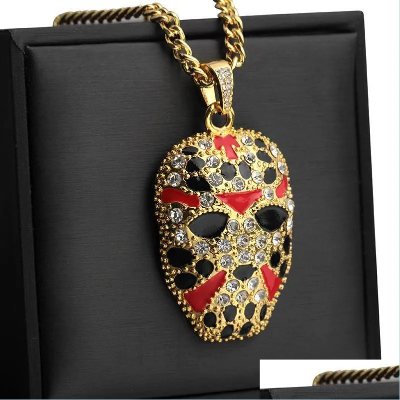 Collane con ciondolo Gioielli hip-hop Collane con maschera bling Catena a maglia lunga cubana Catene d'oro Collana ghiacciata Gioielli con consegna a goccia Neckl Dhyna