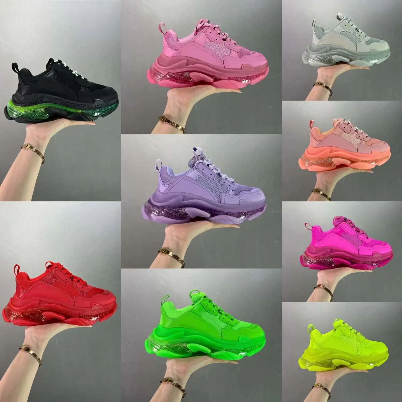 Triple S Vecchie scarpe Scarpe casual Chunky Uomo Sneaker Runner Blu Ice Grey Trainer Lime Metallic Sier Pastel Fluo Green Dad Shoe Fashion 37