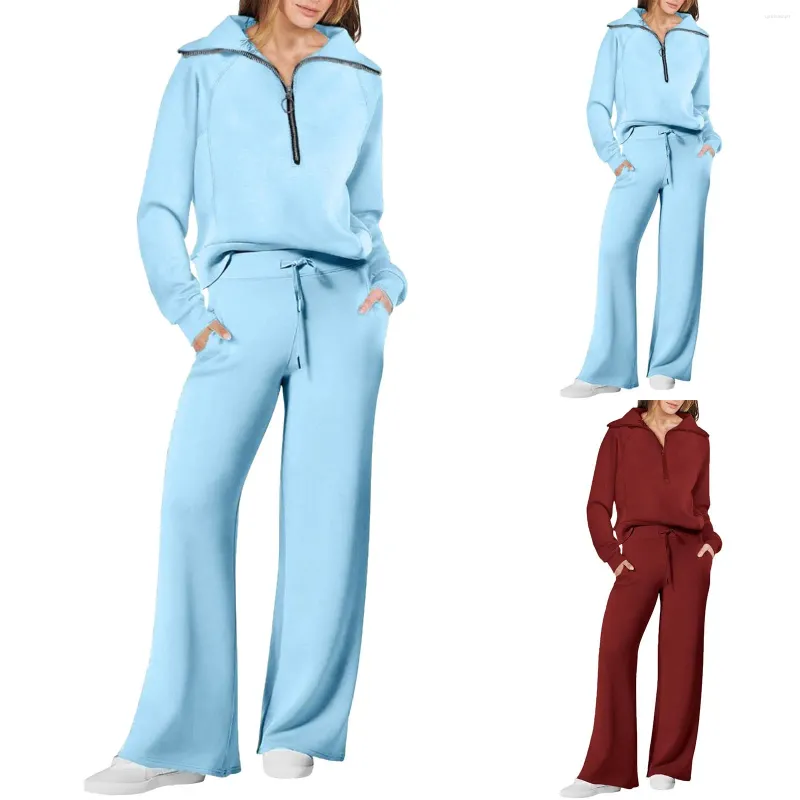 Vêtements de sport pour femmes, tenues deux pièces, ensemble de survêtement, quart de fermeture éclair, surdimensionné, pantalon de fête, costumes d'affaires pour le travail